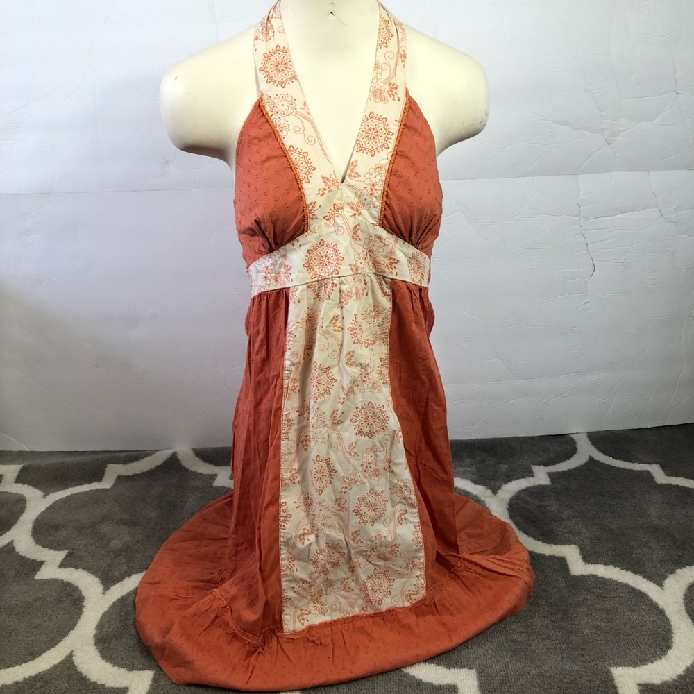 SO Dress Womens Small Boho Halter Top Ruffle Hem Eyelet